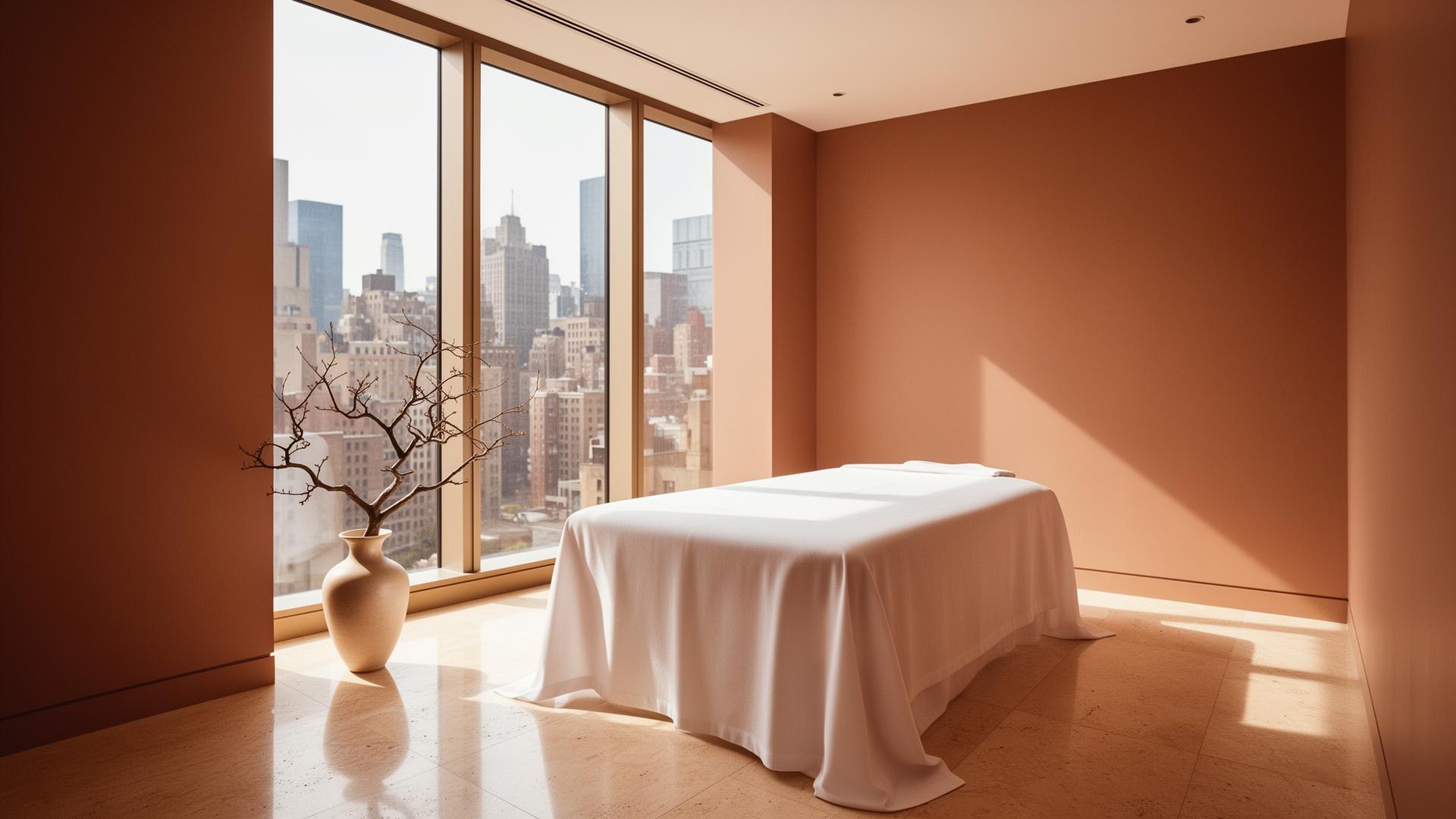 JLoo Beauty Experts — Midtown Manhattan sanctuary interior with New York skyline